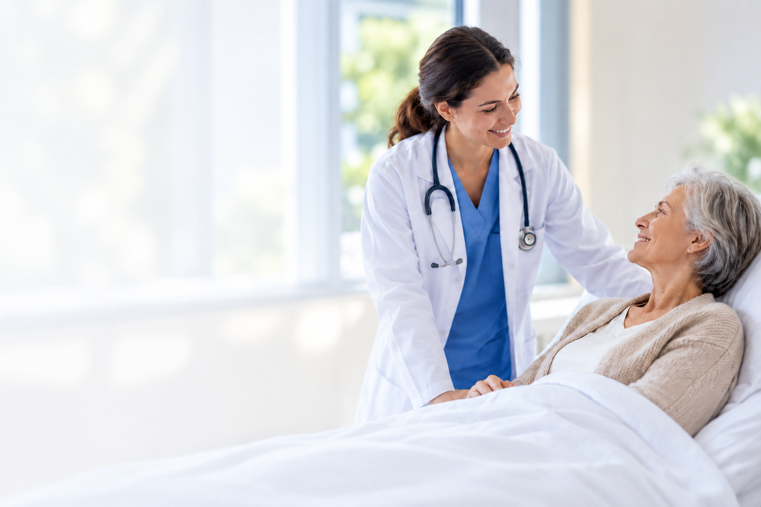 A doctor talking with a patient in hospital